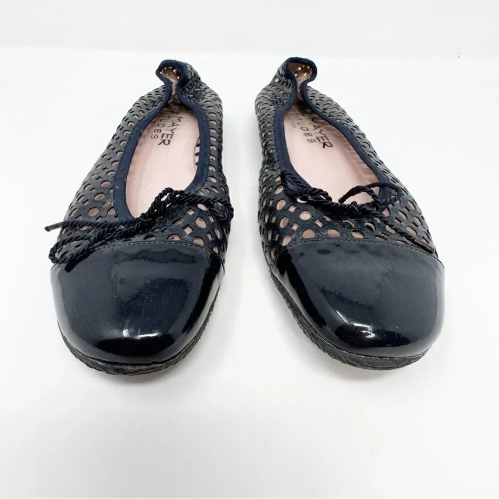 Paul Mayer Attitudes Perforated Cap Toe Leather Ballet Flats Navy Blue Size 10